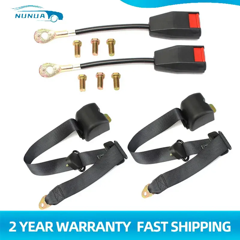 

2 Set 3 Point Retractable AUTO Car Truck Bus Universal Black Van Auto-locking Seat Lap Adjustable Belt Auto Safety Accessories