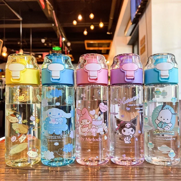 

550ml Kawaii Sanrio Plastic Water Cup Cinnamorolls Anime Kuromis Pochaccos My Melodys Waters Bottle Cartoon Toys for Kids Gift