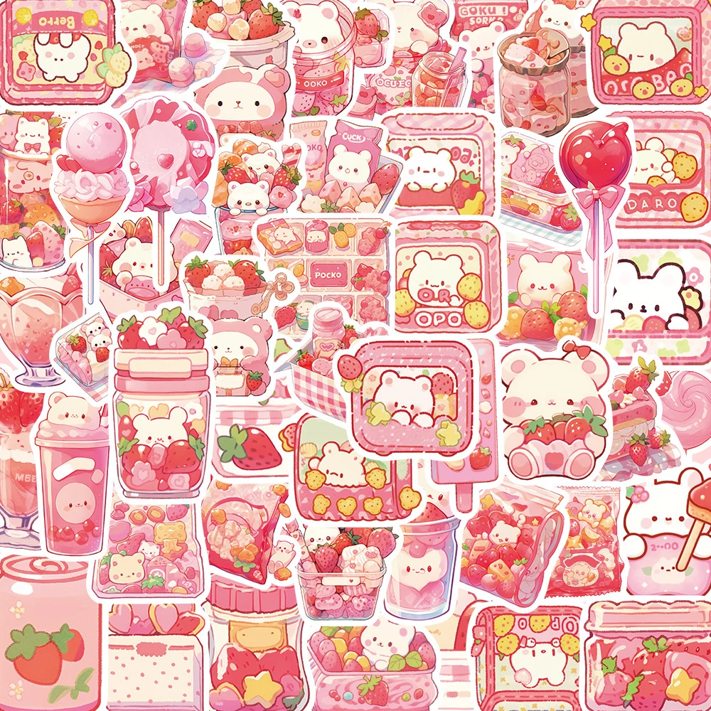 10/30/50pcs Cute Pink Bear Cartoon Stickers Ins Style Snack Decal Decorative Scrapbooking Fridge Water Bottle Sticker for Girls 12pcs pack pink lover s day sticker diy craft scrapbooking album junk journal decorative stickers