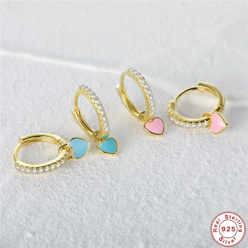 LENNIK 925 Sterling Silver Pendientes Ear Buckle Colorful Lover Heart Enamel Hoop Earring For Women Fashion Jewel Birthday Gifts 3
