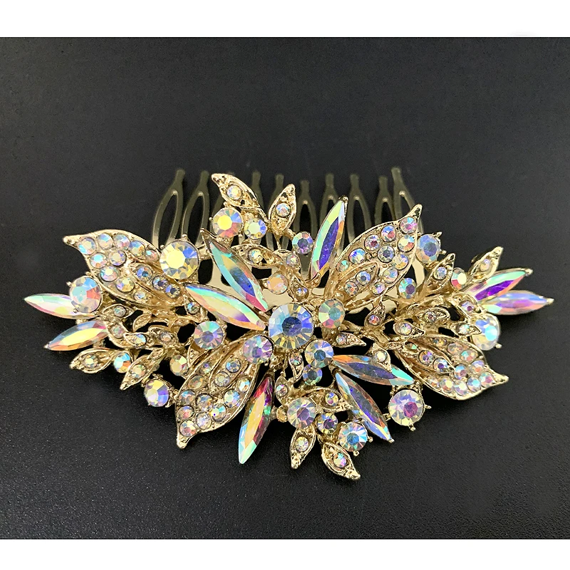 

Leaf AB Crystal Hair Combs Bridal Wedding Hair Accessories For Women Rhinestone Gold Bride Headpiece Party Jewelry Girl Gift