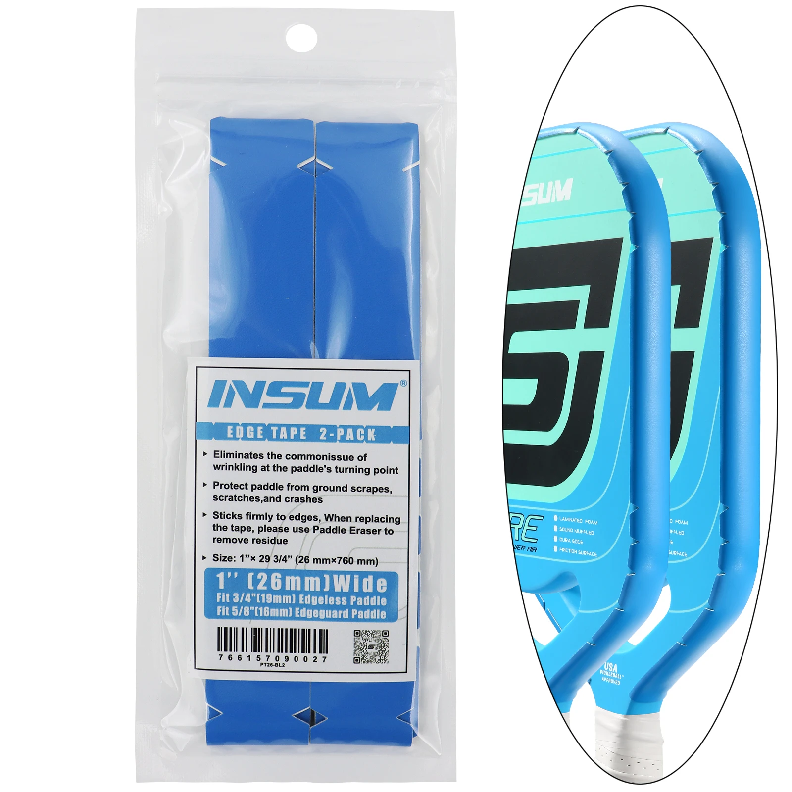INSUM Pickleball Paddle Protection Tapes Pre-Cut V 20/23/26mm Width Protective Tapes Solid Color for All Thickness Edges