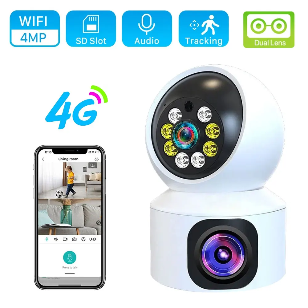 4G IP Camera Wireless 4MP HD Indoor Dual Screen Wifi Cam AI Human Tracking Smart Home Security CCTV V380 Digital Baby Monitor cctv camera tester ipc 1800cadh plus 4inch touch screen monitor support upt to 4k h 265 ip camera ahd tvi cvi