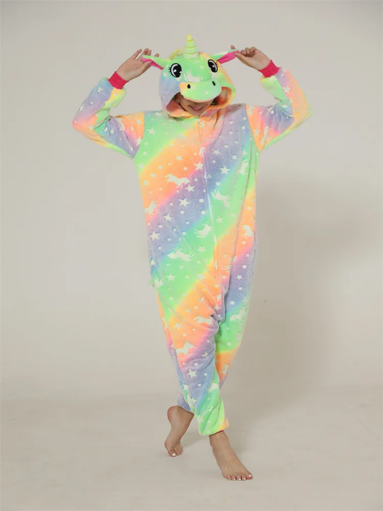 Autumn and Winter Halloween Cosplay Flannel Thermal Cartoon Hooded Unicorn Onesie Housewear One-piece Pajamas