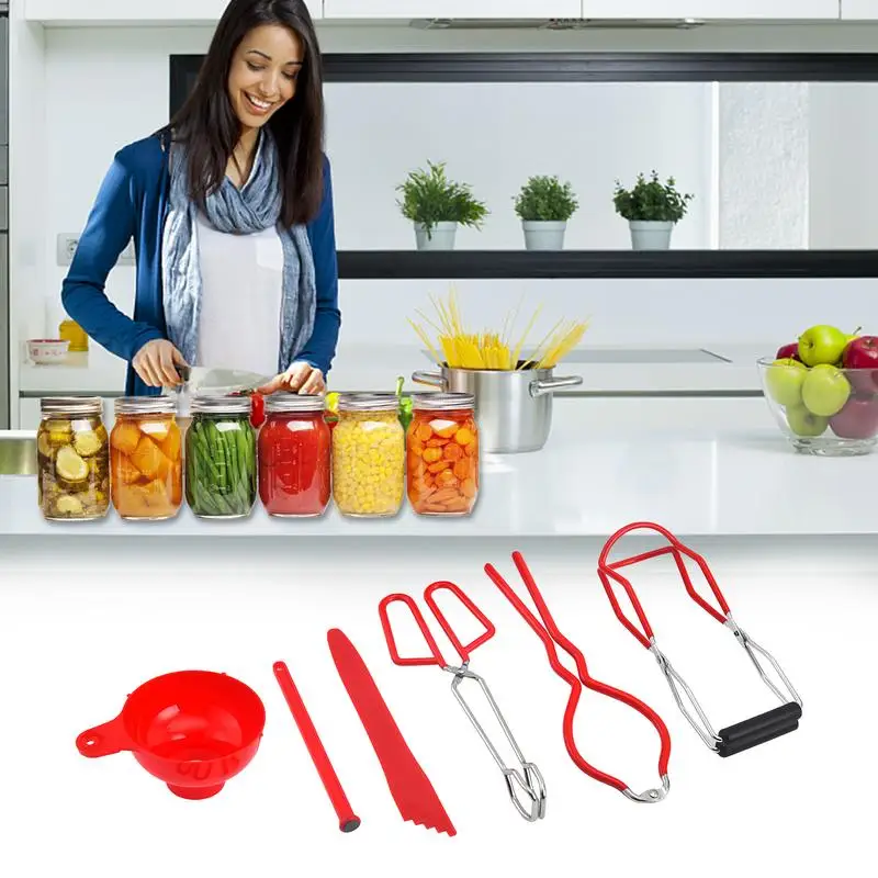 

Canning Kits Canning Jar Lifter Kit With Grip Handle Stainless Steel Can Tongs Clip Heat Resistance Anti-Clip Jar Glass Bottle