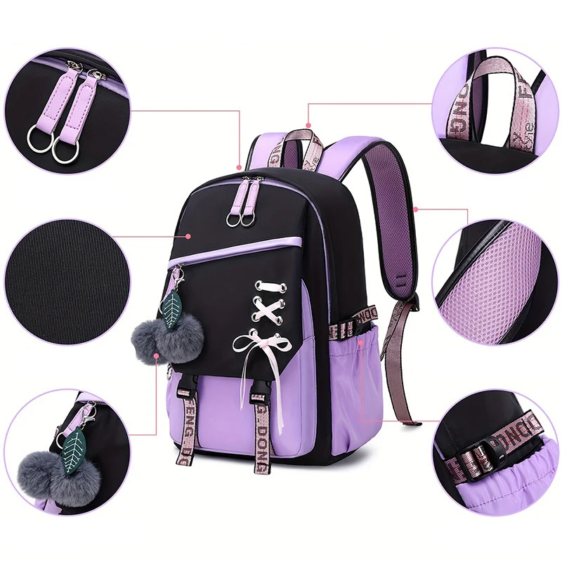 Zaino alla Moda, Grande Capacità per Ragazze Adolescenti e Studentesse, Borsa Scolastica con Fiocco, per Scuola Elementare, Media, Superiore e Università, Zaino Leggero - immagine 2