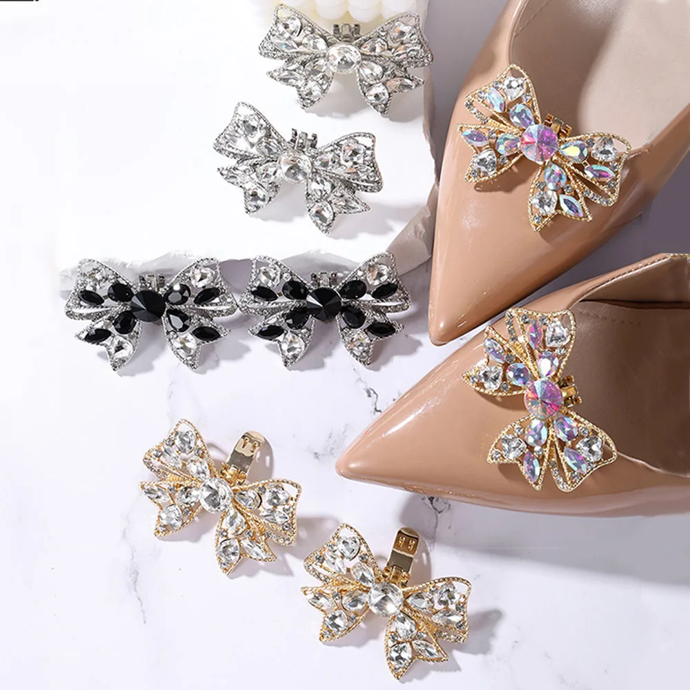 

Shiny Crystal Rhinestone Shoe Clips Bridal Shoes Decora Shoes Buckles Bowknot High Heel Accessories Detachable Charms Jewelry