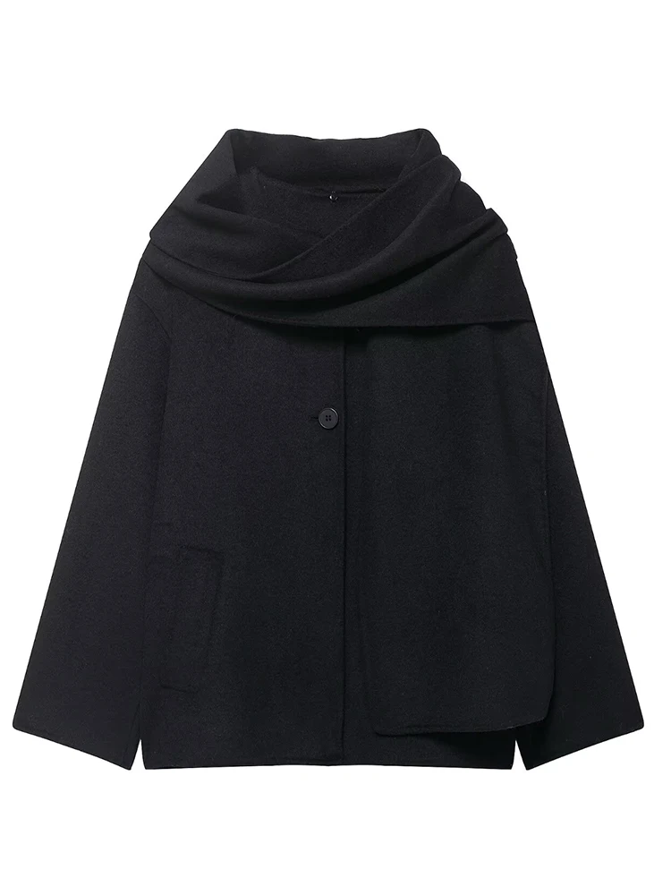 Autumn Winter Jackets For Women Casual Commuter Coat Scarf Collar Loose Oversize Coat Asymmetric Elegant Chic Long Sleeve Jacket