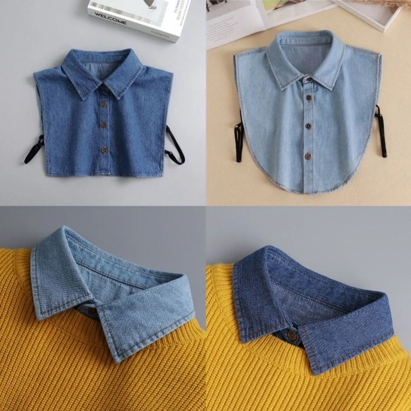 Fake Collar Denim For Women Detachable Shirt Blouse Accessories