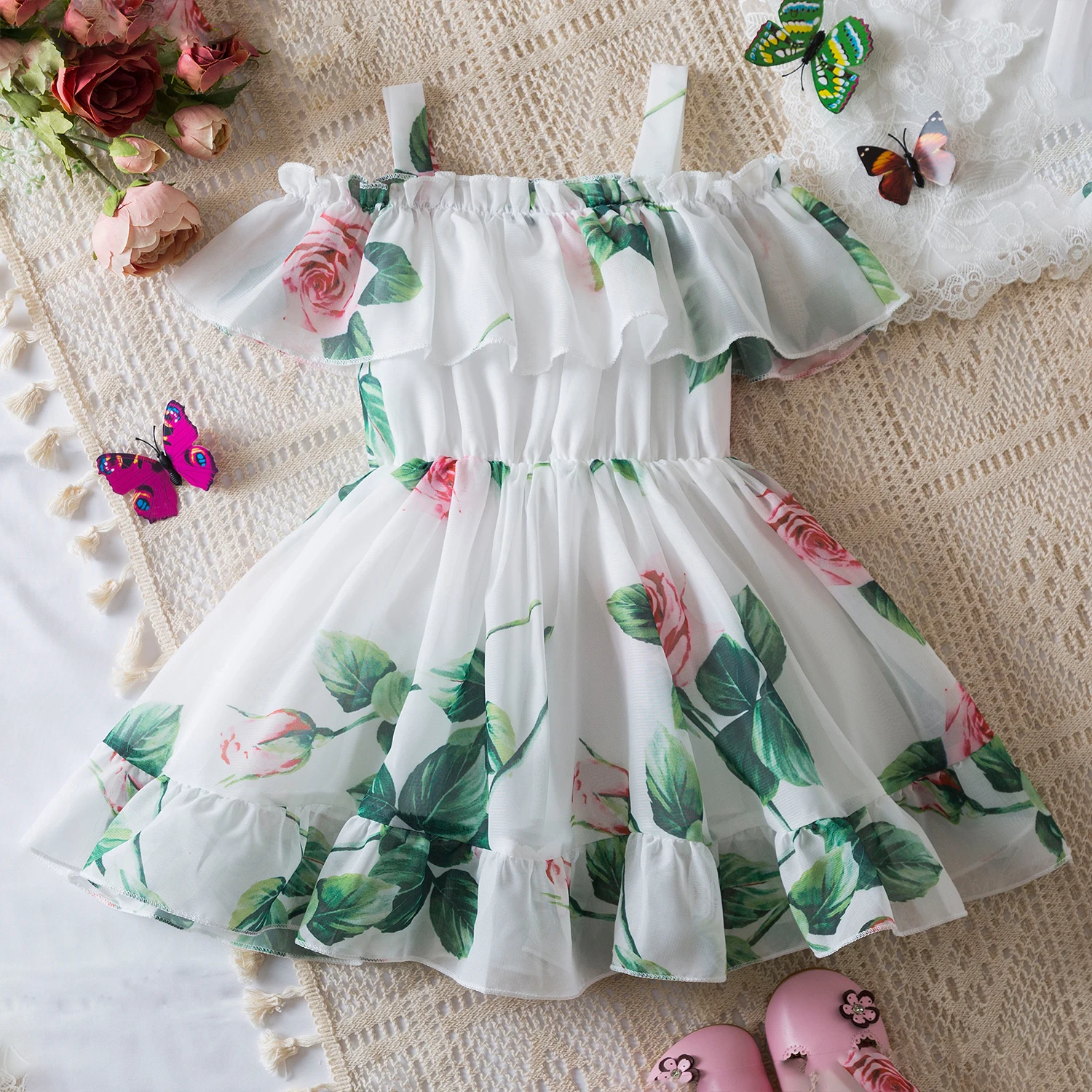 New Summer Girls' Sleeveless Dress Baby Print Flower Dress Elegant Kids Girls Holiday Casual Clothes Toddler Kids Party Dresses 2