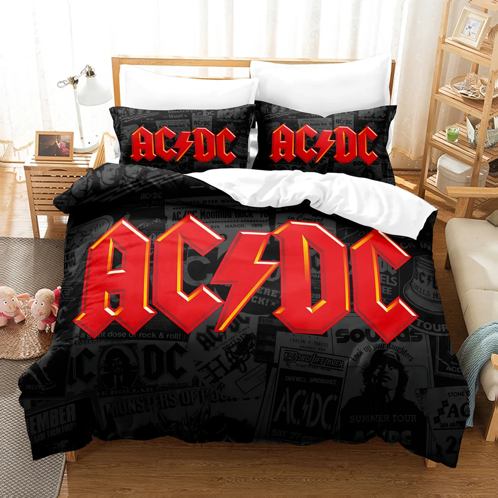 Ensembles de literie 3D Ac Dc Music, ensemble de couverture de vรฉlo avec taie d\'oreiller, Twin Full Queen King Literie, linge de lit