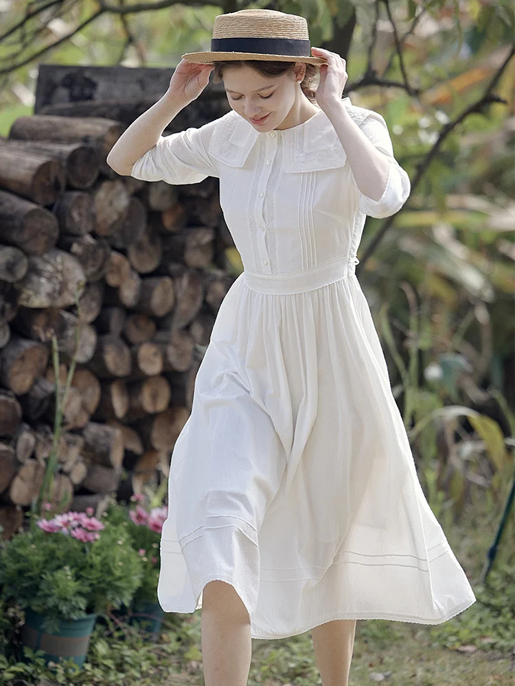 

Muse Girl French White Dress Women's Heavy Duty Waist Long Dress