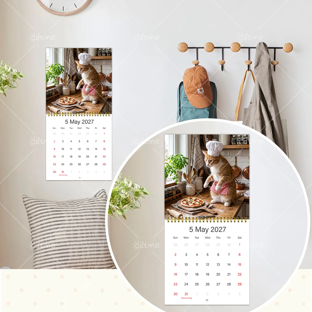 Whimsical Cat-Themed Wall Calendar - Spiral Bound Monthly Planner & Decor Gift