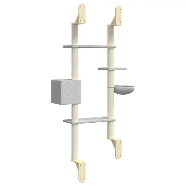 Light Grey Wall-Mounted Cat Tree with Scratching Post - 180 cm Height for Cats - Image 6