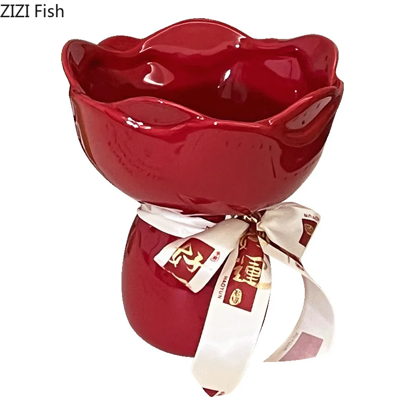 Creative Rose Flower Shape Ceramic Vase Desk Decoration Flowers Arrangement Girding Decorative Floral Vases Room Aesthetic Decor 6