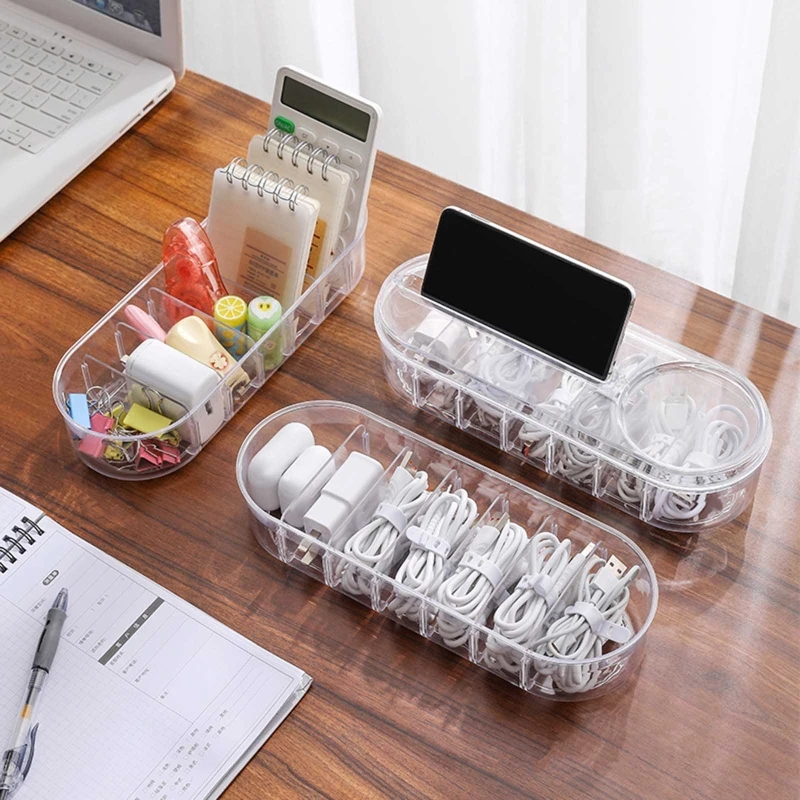 

Clear Cable Storage Organizer Plastic Cable Management Box Electronic Accessories Case for Desk Drawer Cord Storage Box