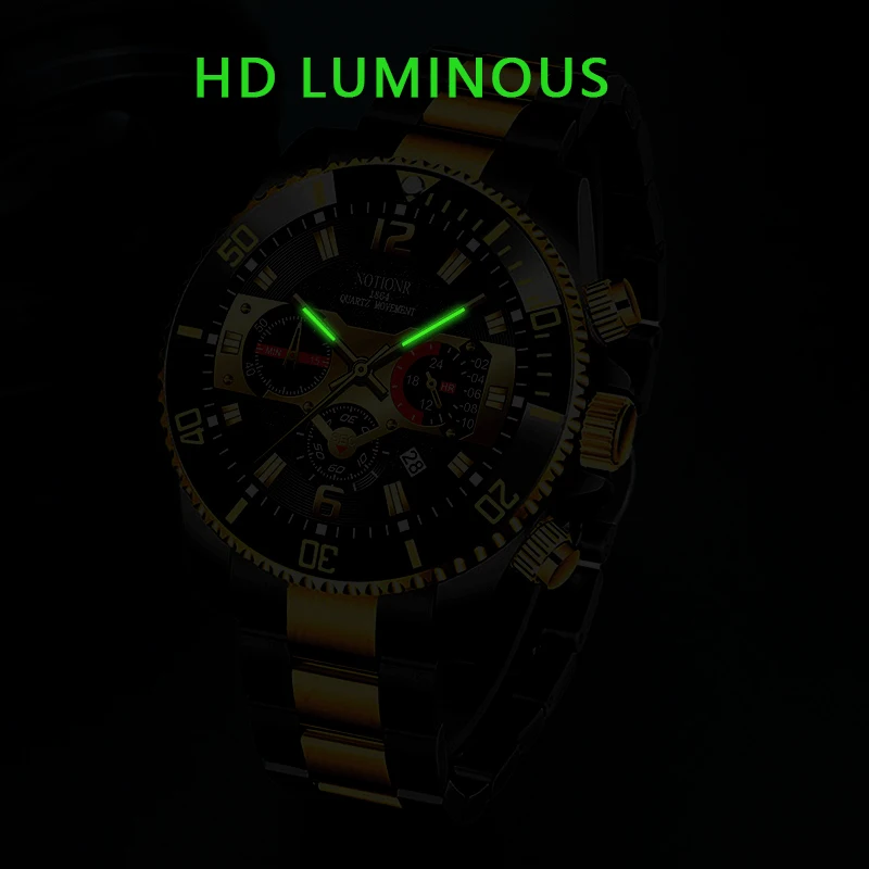 NOTIONR Fashion Mens Watches Luxury Men Sport Waterproof Stainless Steel Quartz Watch Business Luminous Clock relogio masculino