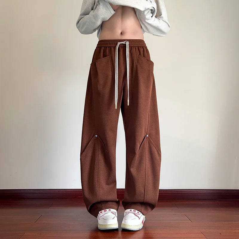 야외 사이클링 스포츠 레저 트렌드 루즈핏 와이드 레그 팬츠 편안하고 세련된 스트레이트 레그 오버사이즈 남성용 사계절 바지