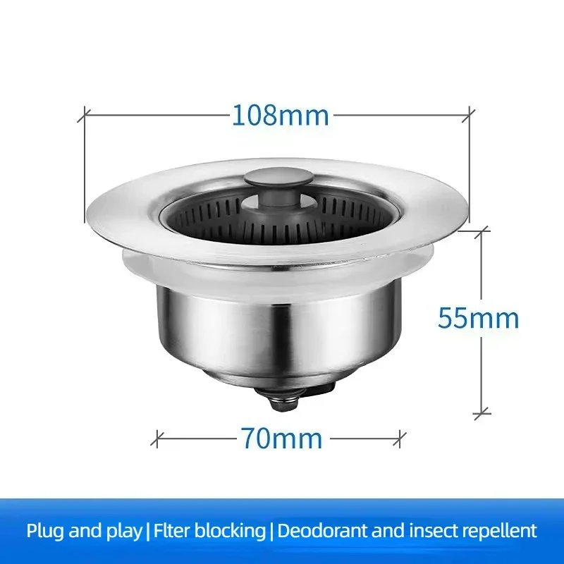 Kitchen Filter Sink 3 In 1 Pop Up ABS Silver Plated Sink Strainer Drain Basket Stopping Blockage Bouncing Core Leak-proof Plug sink filter kitchen sink filter sink strainer kitchen sink strainer