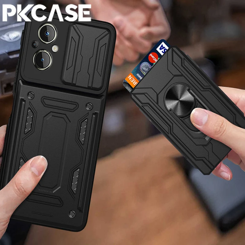 Shockproof Push Window Phone Case with Magnetic Ring Holder and Card Slot