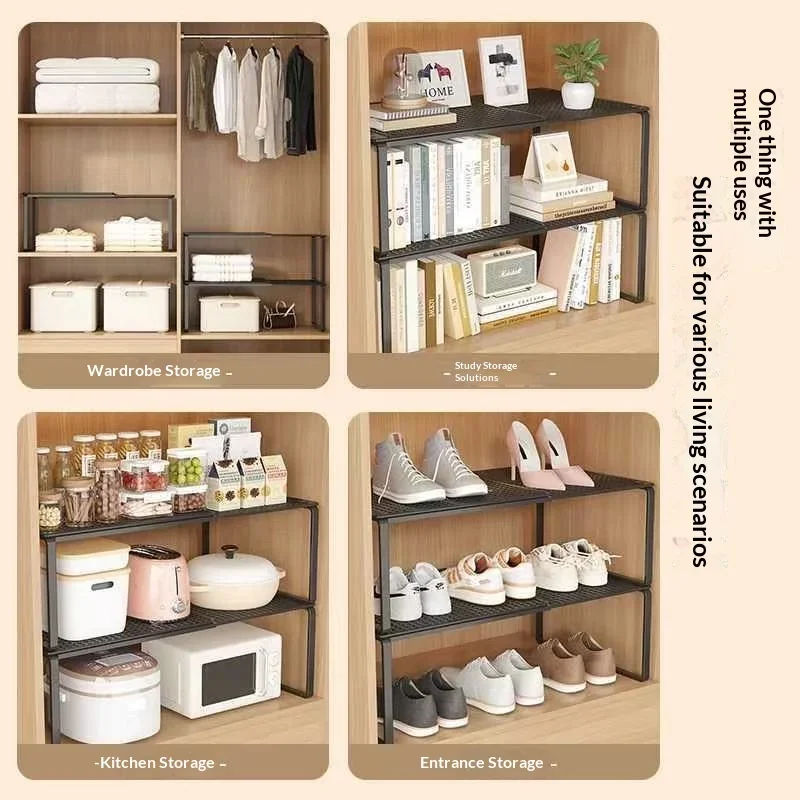 Retractable Wardrobe Storage Layered Organizer Clothes Rack Internal Space Utilization Cabinet Pull-out Shelf Shoe Rack