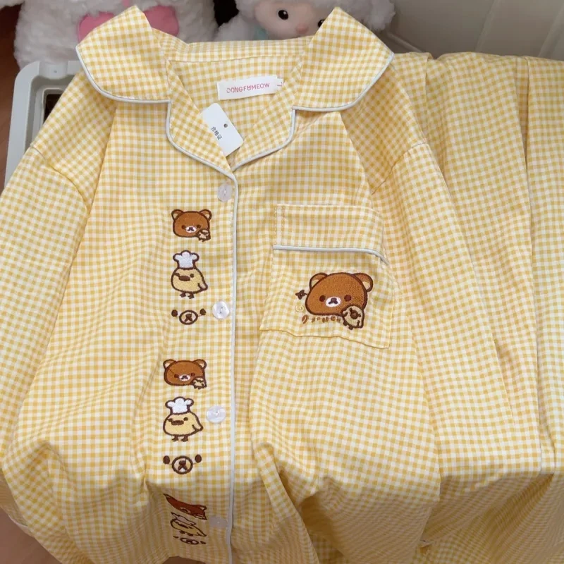 Cartoon Rilakkuma Long Sleeve Pajamas Suit Embroidered Workmanship Soft Comfortable Air-Conditioned Room Homewear_voghion.com