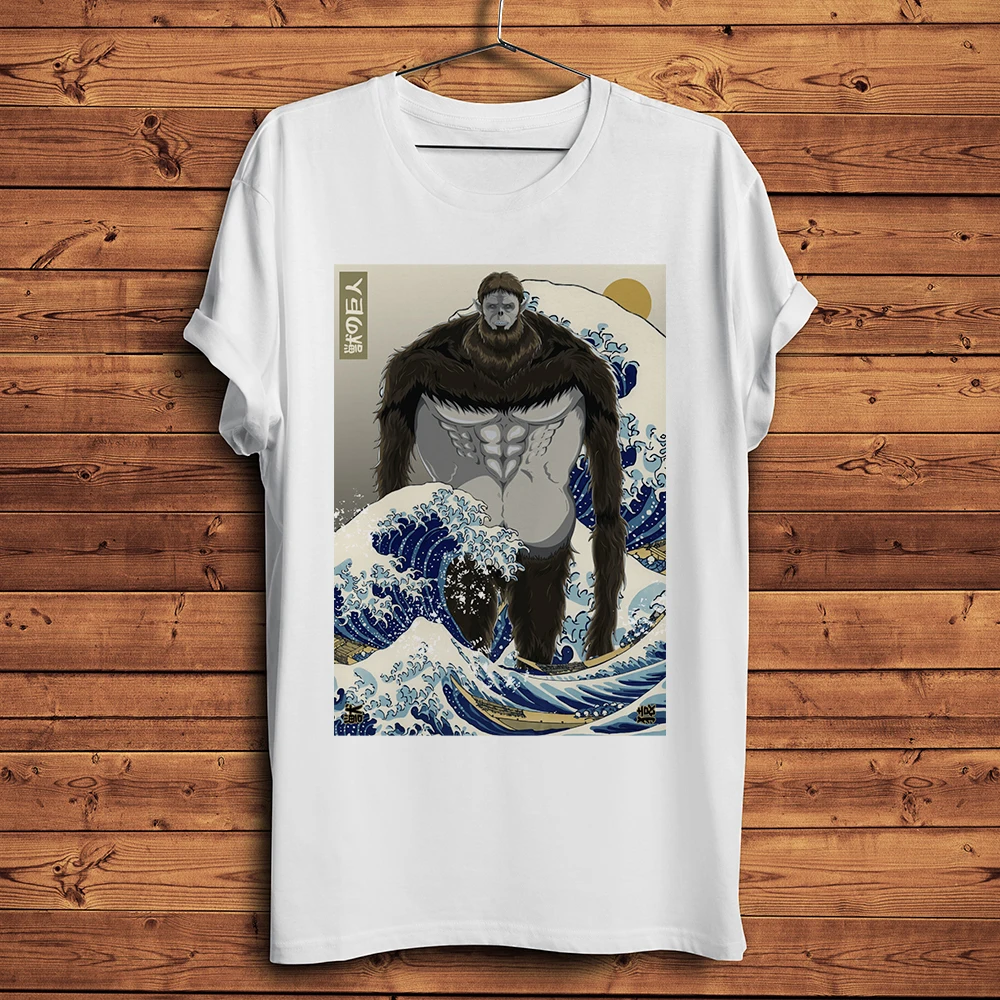 Ukiyoe Great Wave AOT Beast Titan Kemono No Kyojin Lustiges Anime T-Shirt Herren Neu Weiß Lässiges Kurzarm-T-Shirt Unisex Streetwear Tee