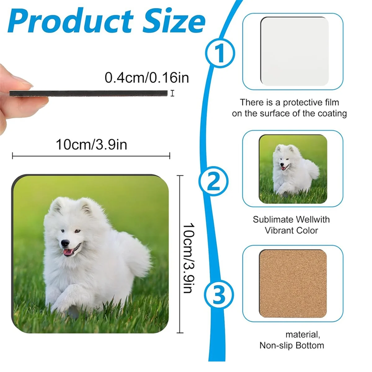 36 PCS Sublimation Coasters Blanks MDF Cork Back Heat Transfer Coasters Wood Hardboard Blank Sublimation Y