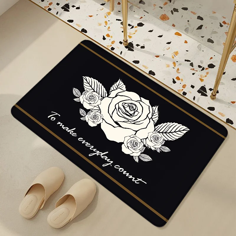 변기 뚜껑 Wc 흑백 꽃 욕실 커튼 목욕 매트 세트, 발 매트, 규조토 카펫 액세서리, 침대 테이블 가제트 세트 