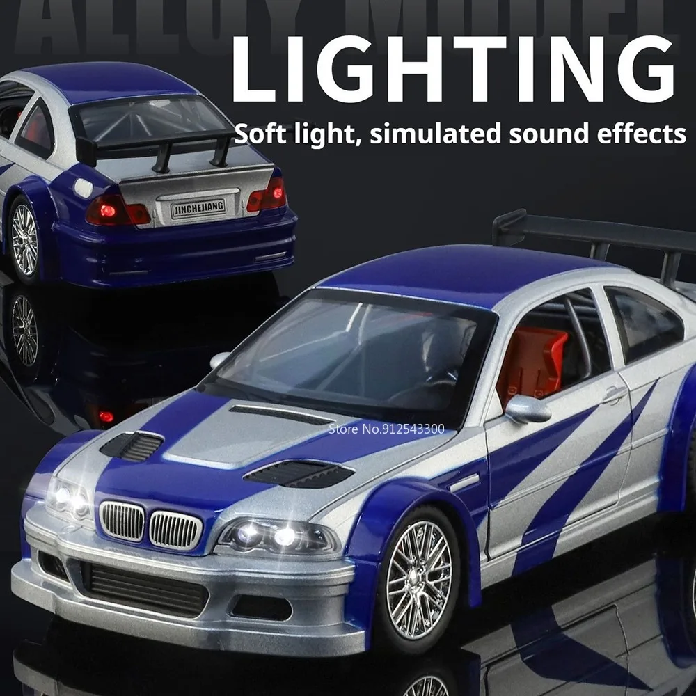 1:24 스케일 M3 GTR E46 325li 모형 자동차 장난감, 도어 개폐 가능, 합금 바디, 충격 흡수, 사운드, 라이트 기능 탑재, 어린이 선물용 모델