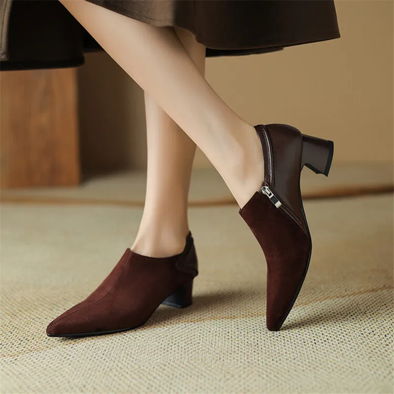 

2023 New Autumn Women Loafers Sheep Suede Pointed Toe Chunky Heel Shoes Winter Women Pumps Shoes for Women Zaptos De Mujer