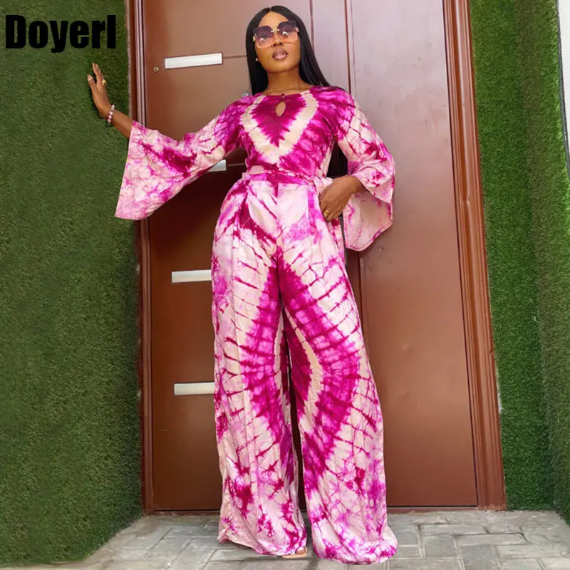 

Tie Dye Print Wide Leg Jumpsuit Women Clothing Y2K Long Flare Sleeve Sashes One Piece Romper Party Club Outfits Overalls Vintage