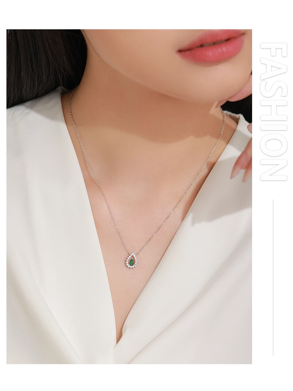Ailmay 925 Sterling Silver Luxury Water Drop with Green Zircon Pendant Necklace Earrings for Women Jewelry Sets Party Gift