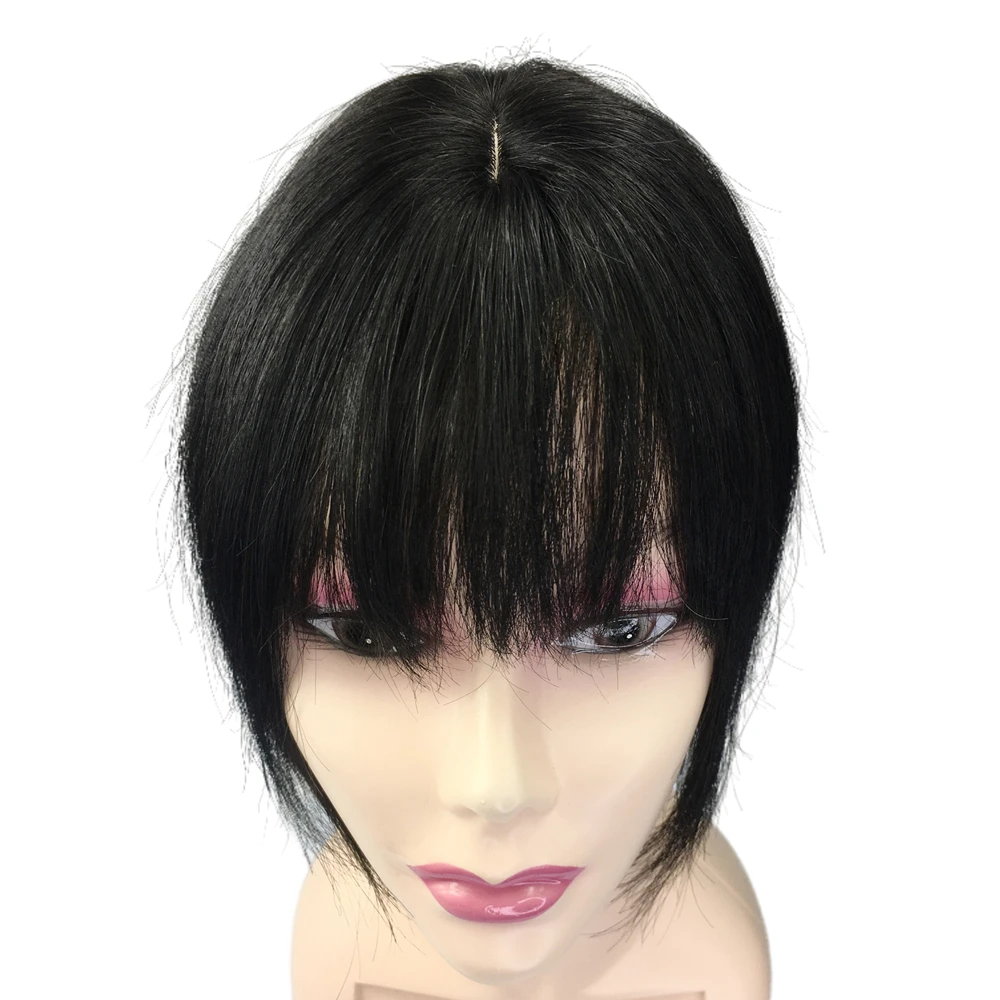 8inch Natural Human Hair Topper With Bangs Straight Hair Pieces Cover White Loss For Women Brown Indian Machine Remy