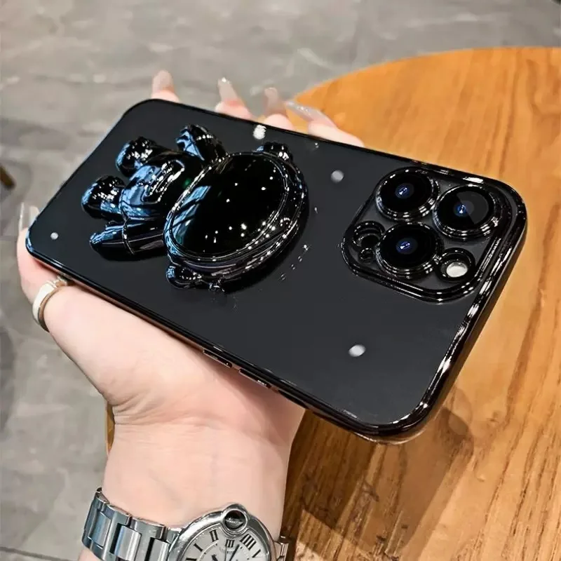 Moda Fold Standing Custodia per telefono trasparente per IPhone 11 12 13 14 15 Pro Mini XS Max XR X Placcatura Astronauta Protegge la copertura_voghion.com