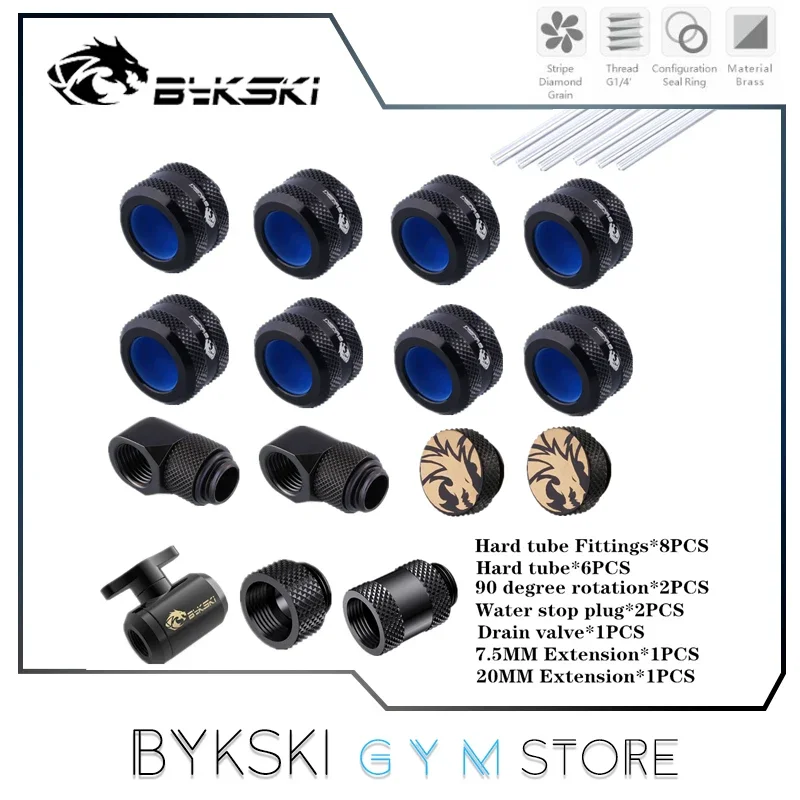 

Bykski Hard Pipe Water Cooling Fitting Kit 14mm Tube, Stop/Extender/Valve/Angled/Rigid Tubing Series Fitting Bag