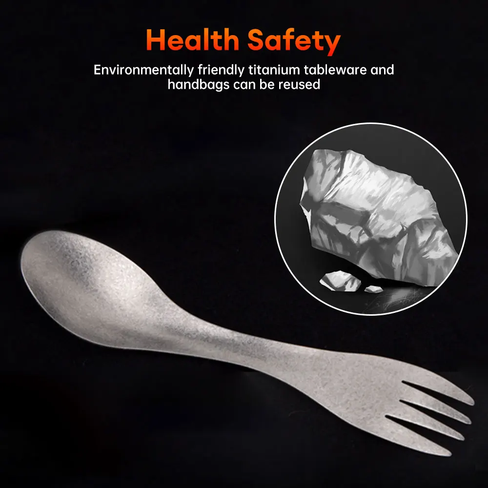 Pure Titanium Spork 2 in 1 Spoon Fork Ultralight Portable Tableware for Outdoor Camping Picnic Travel Eco-Friendly Flatware,camping cutlery,portable tableware,camping cookware,portable cutlery,titanium tableware