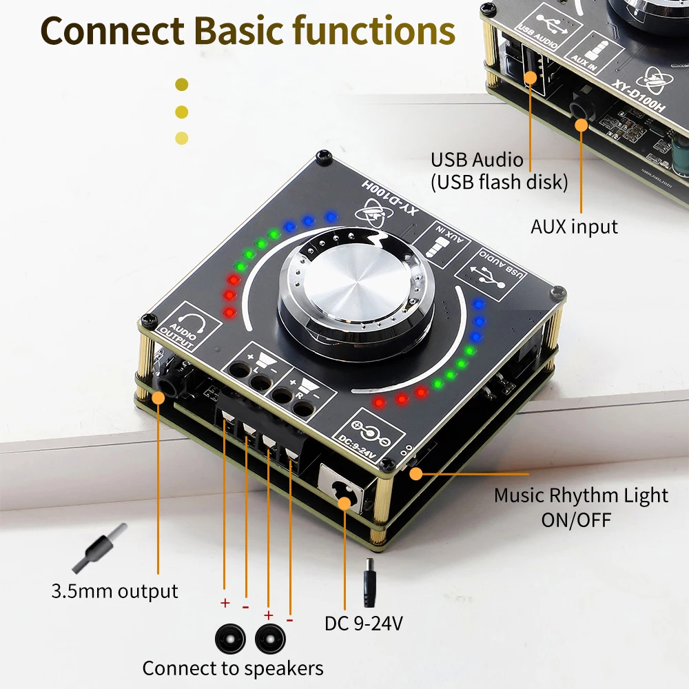 TPA3116 100W x 2 스테레오 Bluetooth 디지털 증폭기 보드 DC9-24V XY-D100H Bluetooth 5.0 디지털 무선 연결 모듈