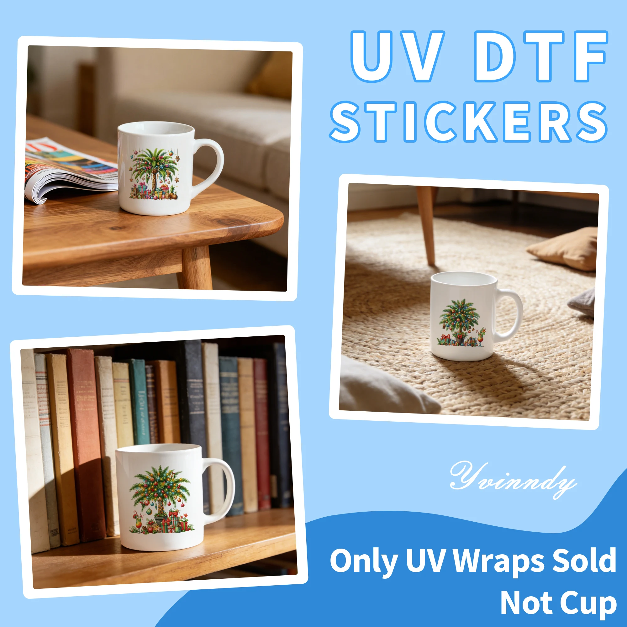 105개/세트 야자수 크리스마스 장식 UV DTF 전사 스티커 공예 키트 (크리스탈 라벨 포함) 16온스 유리병 포장 스티커