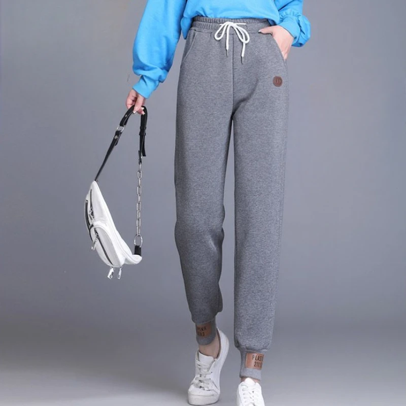 2023 Winter New Women Trousers Thicken plush warm Sports Pants Outer Wear Leisure Ankle-Tied Fashion High Waist Sweatpants trendy gray sports pants women s spring new high waist ankle tied baggy straight trousers casual pants sweatpants slimming