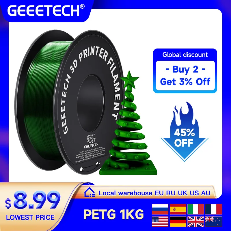 Geeetech 1kg 1.75 mm Petg 3d Impressora Filamento Embalagem a Vácuo no Exterior Armazéns Navio Rápido