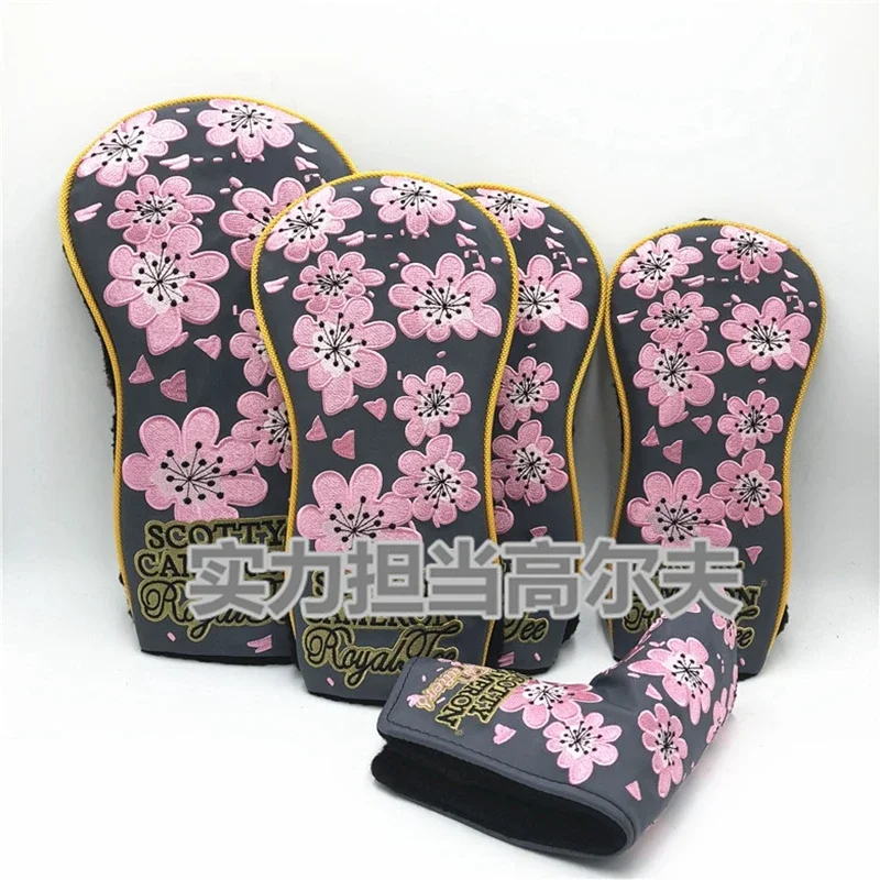 

blue and pink wood hybrid headcovers wintersweet putter HEADCOVER golf covers cover set sakura plum blossom