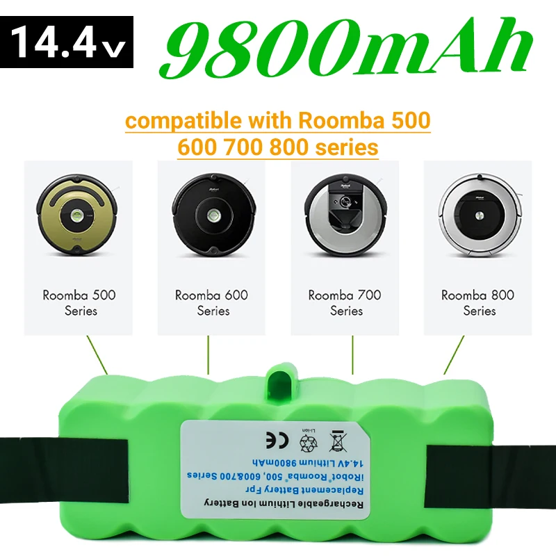 

Free ShippingiRobot Roomba 500 600 700 800 Series 560 620 650 700 770 780 880 New 14.4V 9800mAh Rechargeable Lithium Battery