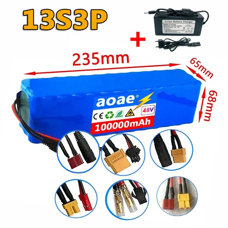 

NEW 48V100Ah 1000w 13S3P XT60 48V Lithium ion Battery Pack 100000mah For 54.6v E-bike Electric bicycle Scooter with BMS+charger