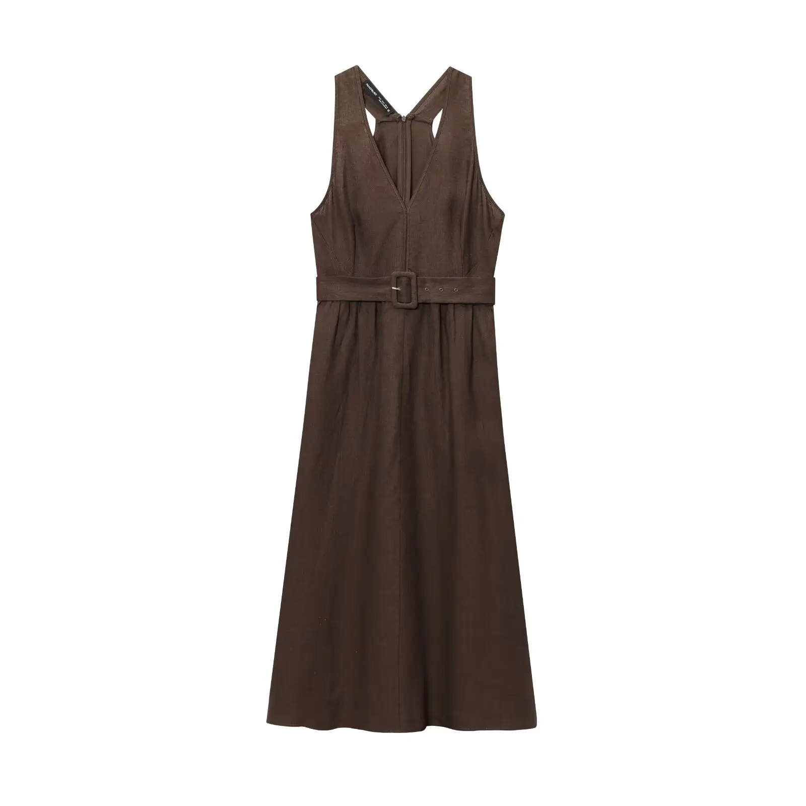 Elegant Long Vest Dress with Belt - French Chic A-Line Midi
