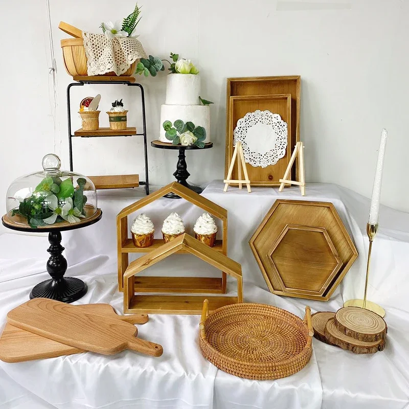 Wood Dessert Cake Stands Sets for Wedding Birthday Baby Shower Party Tableware Cupcake Food Candy Display Plates Tray