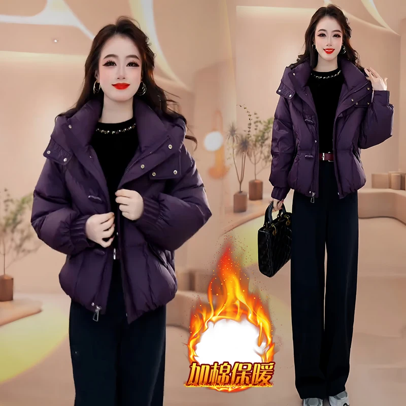 캐주얼 다용도 숏 가디건 재킷 2025 신상 가을 겨울 두꺼운 후드 다운 코튼 코트 여성 패션 편안함