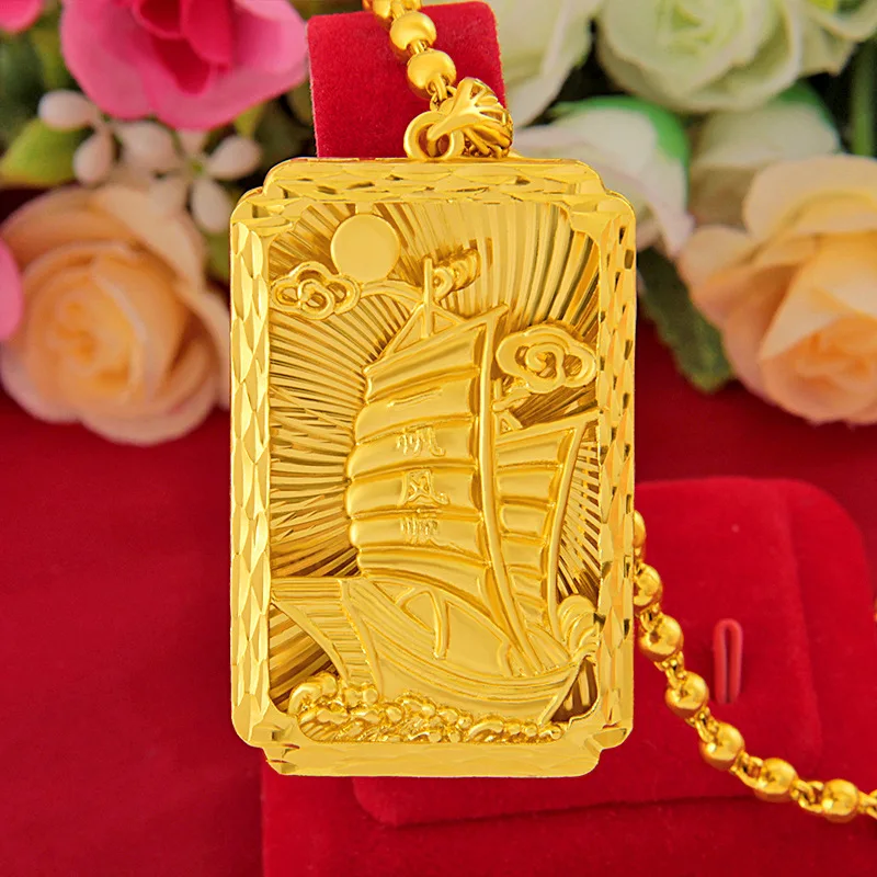 Luxury 24K Gold Plated Smooth Sailing Men's Filled Thick Gold Pendant Engagement Birthday High Jewelry Without Chain