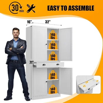 71" Kitchen Pantry Cabinet, White Storage Cabinets with Adjustable Shelves and Drawer, Freestanding Cupboard, Metal Pantries 2
