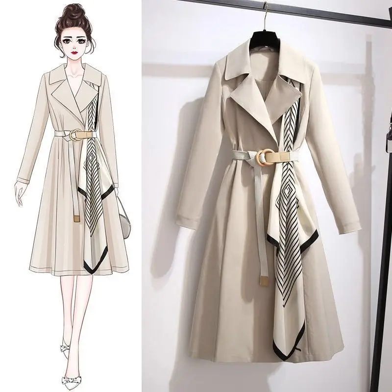 

long trench coat for women 2023 Autumn And Winter Korean fashion casual jacket female high quality Lace up design plus size coat